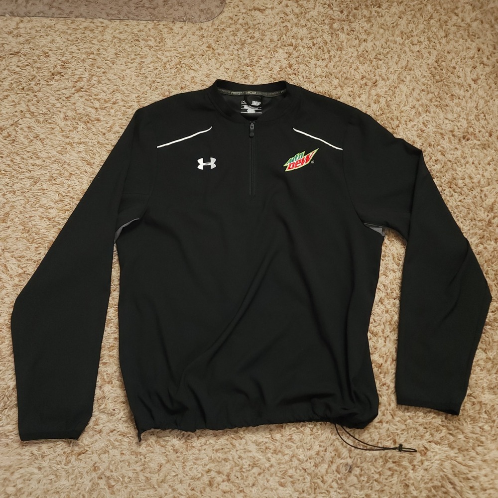 Under Armour Pullover Men Medium Black Mountain Dew Quarter Zip Windbreaker L/S - Picture 2 of 11